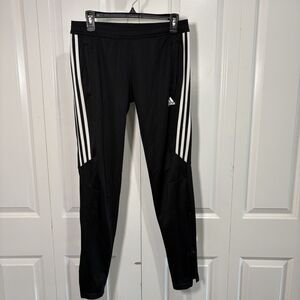 Adidas Pants Mens Medium Black Three Stripes Athletic Tapered Track Soccer Zip